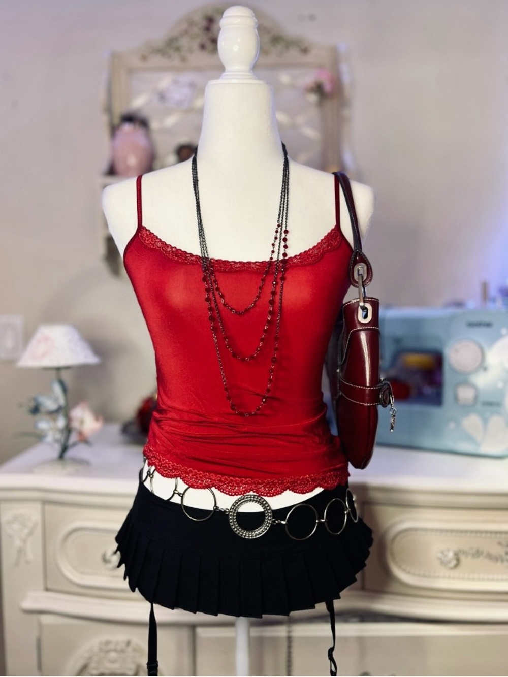 Red Lace-Trim Camisole Tank Top
